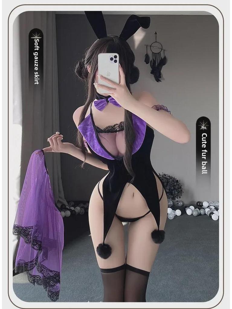 Manyan Sexy Lace Halter Neck Halloween Bunny Girl Witch Costume 