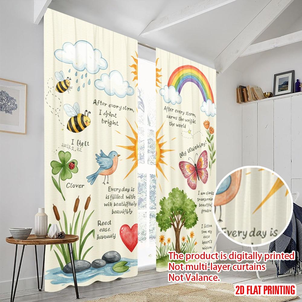 2pcs 2D flat printing Curtains Sweet Moments Gentle Spirit Kindness Fabric Without Electricity Seasonal Party & Holiday Decor