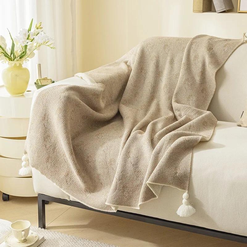 Modern Simple Knitted Blanket Throm Flowers Autumn and Winter Warm Nap Air Conditioning Blanket Bed Luxury Multi-Use