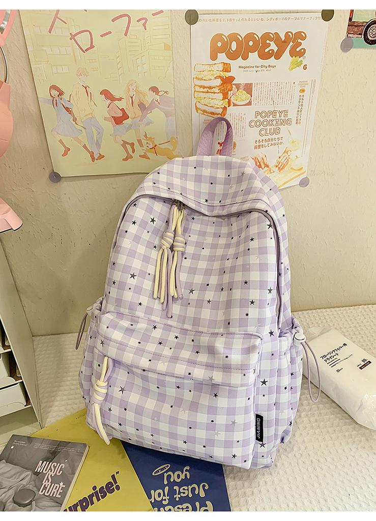 Schoolbag Cute Schoolbag Female Junior High School Mori Backpack Niche High Value Small Fresh Ins Plaid Light Multi-compartment Backpack