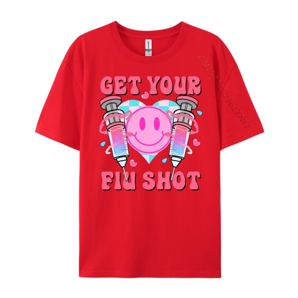 

Funny Syringe Medical Happy Face Get Your Flu Shot Printed T-Shirt Free Shipping Clothes Camisa Design S