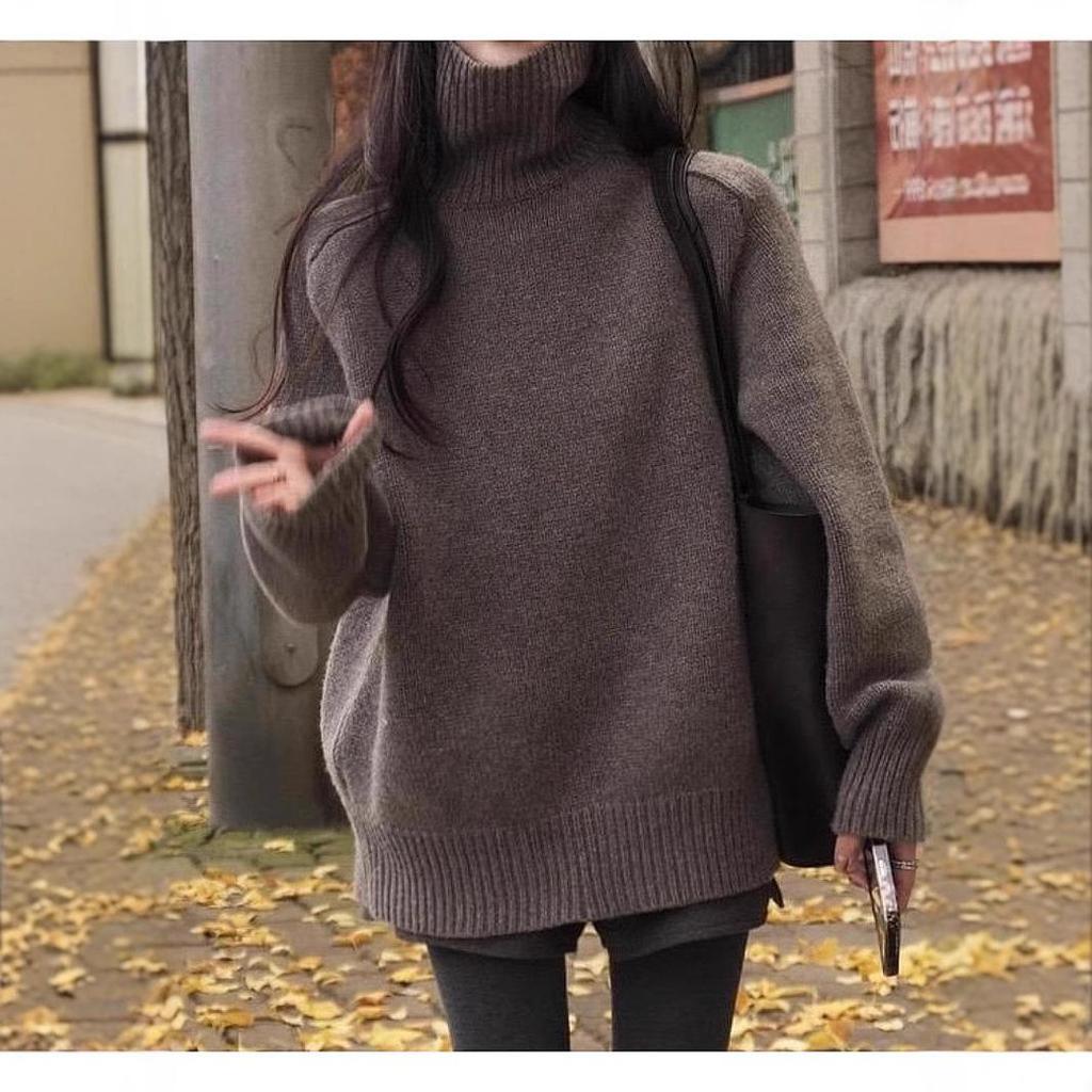 Autumn/Winter Retro Korean High-Neck Loose Knit Sweater