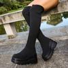 Mode Neue Damen Klobige Plateau Kniehohe Stiefel Dicke Hohe Absätze Lange Schuhe Damen Übergröße Schlank Stretch Herbst Winter Stiefeletten