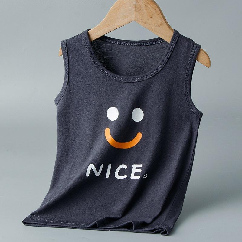 Summer New Children's I-shaped Vest for Small and Medium-sized Boys and Girls Cartoon Printing Crew Neck Single-piece Bottoming Top