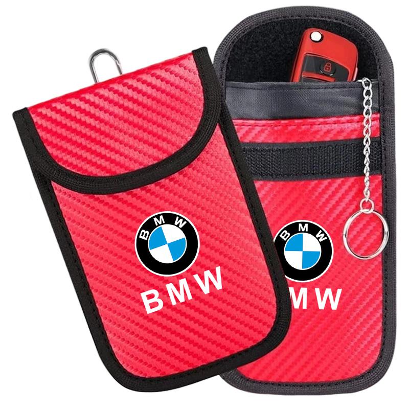 For BMW Logo Car Key Pouch Signal-blocking Faraday Bag Key Case Anti-theft Car Key Storage Organizer with Wear Resistant Materia