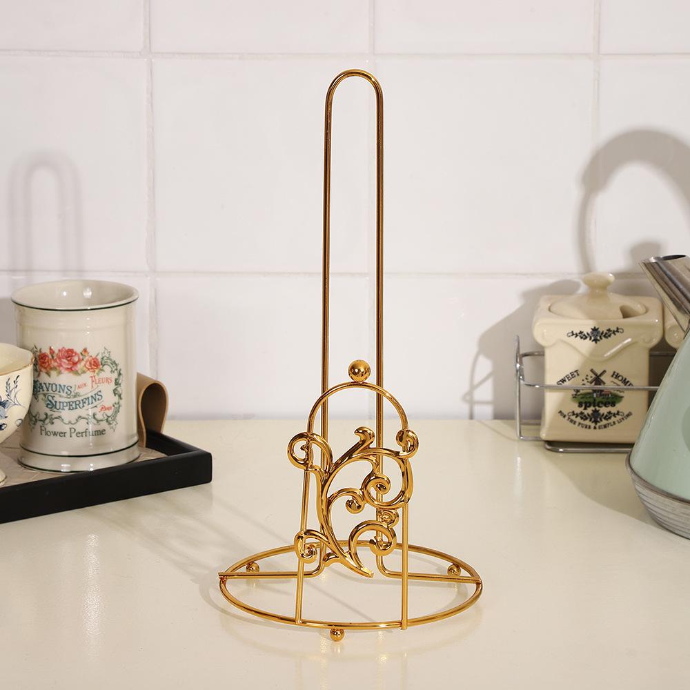 Iron Tree Paper Towel Holder Free Standing Gold Vertical Paper Shelf Decorative One-handed Tear Roll Paper Towel Holder