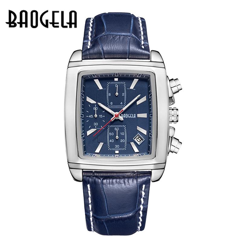 Nieuwe TOP Merk Luxe Herenhorloge Baogela Horloge Retro Fashion Vierkant  Multifunctionele Kalender Lederen Heren Quartz Horloges