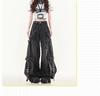 Unisex Wide-Leg Multi-Pocket Ripped Blue Jeans with Deconstructed Ribbon