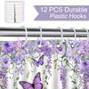 Mocsicka Purple Butterfly Shower Curtain Spring Purple Floral Butterfly Bathroom Shower Curtain Nature Garden Plant Waterproof Fabric Shower Curtain