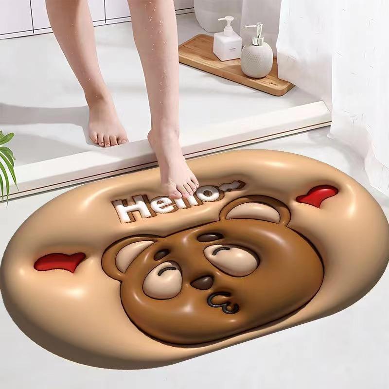 Covoraș de baie 3D Diatom Mud - Covoraș absorbant, cu uscare rapidă, lavabil, imprimat pentru ușile de baie