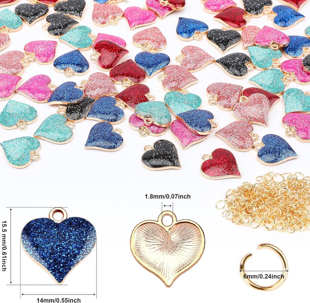 6/12/24 szt. Walentynki Serce Kształt Charms Brokat Mini Serca Wisiorki do DIY Walentynki Biżuteria Kolczyki Bransoletka Naszyjnik Making