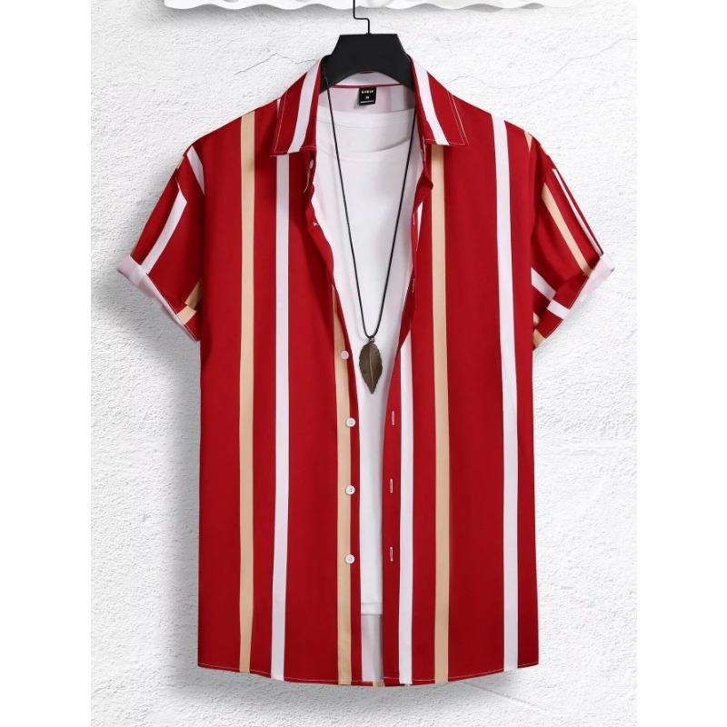 Herren Damen Hemden Buntes Gestreiftes Muster Print Design Kurzarmhemden Mode Knopf Kurzarm Tops