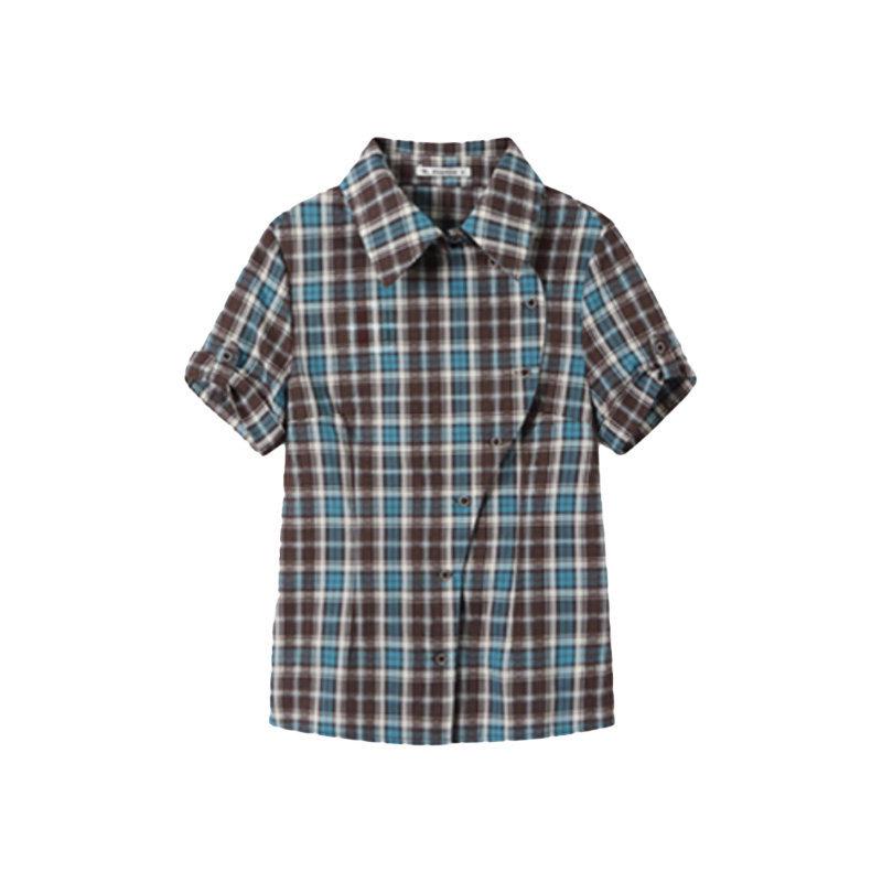 

Petite Summer Outfit: Korean Sweet & Spicy Gingham Shirt with Pleated Midi Skirt Two-Piece Set Medium
