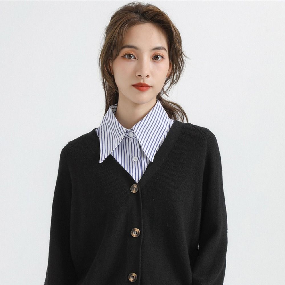 Detachable False Collar Stripes Lapel Half Shirt New Neckline  Women Girls