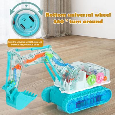 Yousheng Clear Mechanical Gear Excavator Toy with Colorful LED Lights Music Movable Digging Arm Electric Construction Vehicle Toddlers Boys