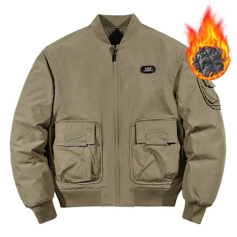 

Мужская двусторонняя куртка-бомбер MA1 2024 года — утолщенный хлопок для осени/зимы 5XL хаки