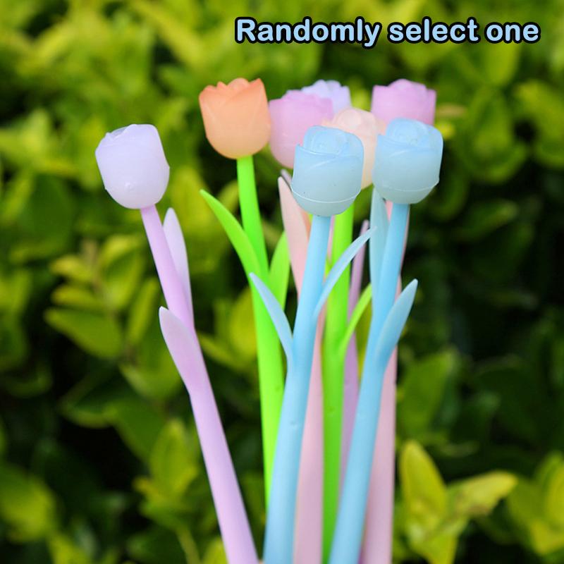 

1 шт./лот Гелевые ручки с цветком, меняющим цвет, Роза, Тюльпан, 0,5 мм, Черные гелевые чернила, Пишущая ручка, Студенческие канцелярские товары, Подарок на День святого Валентина