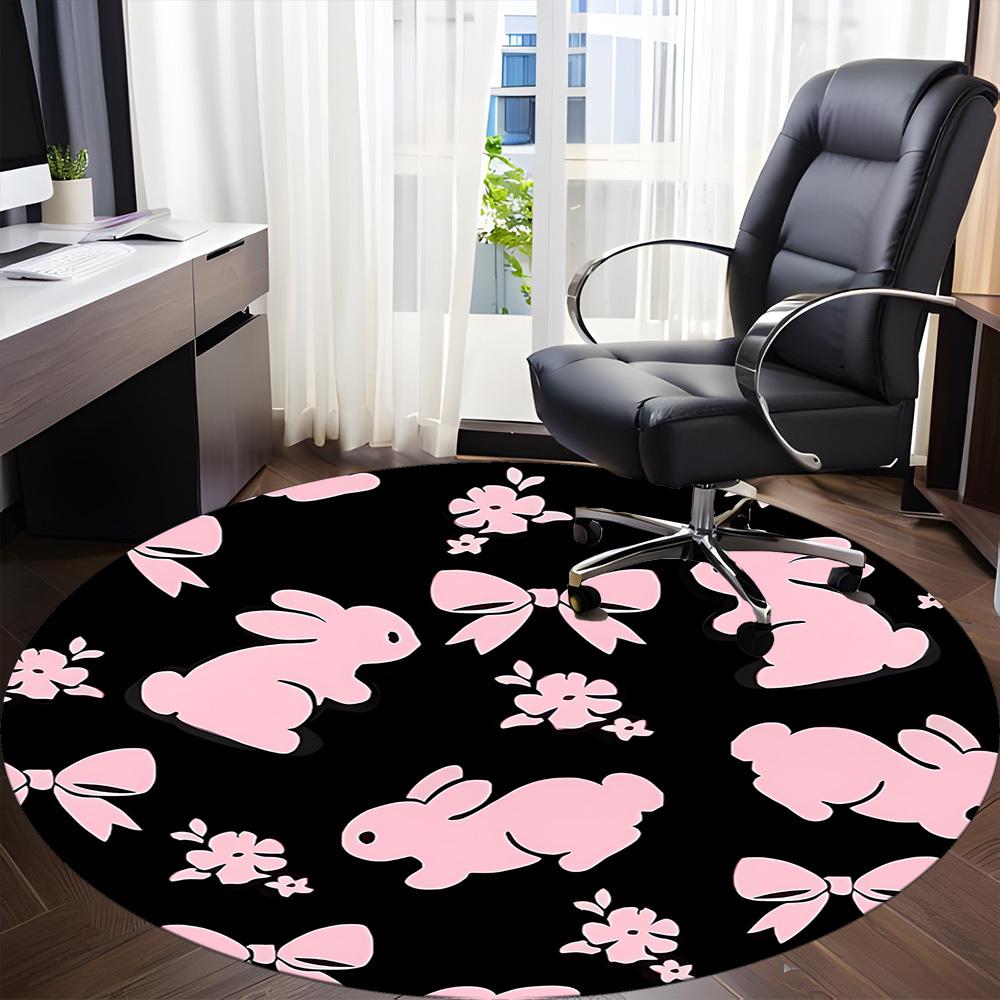 1pc Bunny Floral Office Round Area Rug,  Mat Suitable ForOffice, Under Office Chairs Bedroom Living Room Home Decor, Room Deco