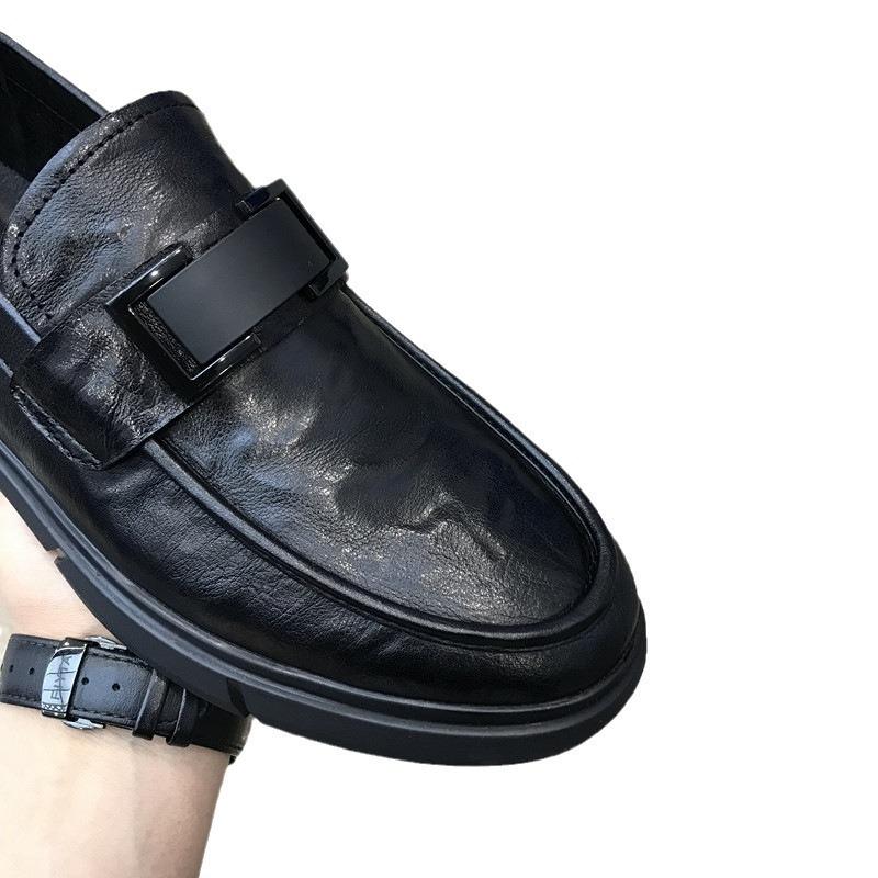 Leather Doudou shoes men's 2025 new one-pedal lazy loafers men's black popular cowhide casual leather shoes
