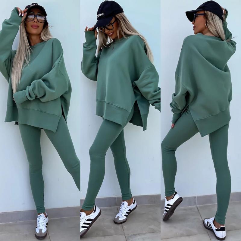 Neues Frühjahr Damen Lässiges Enganliegendes Hosen- Und Lockeres Sweatshirt Zweiteiliges Set