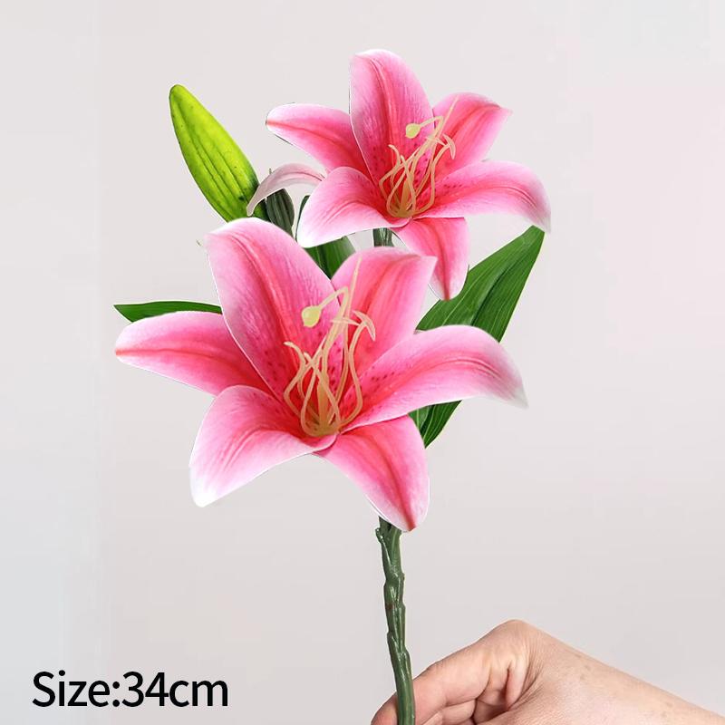 2 Heads Big Lily Artificial Flower Branch Simulation Decorative Bouquet Fake Lily Branch DIY Handmade Bouquet Wedding Decoration