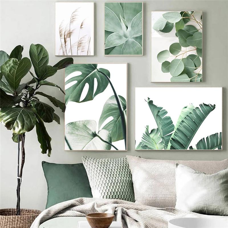 Tropical Plant Leaves Wall Art Canvas Paintings Rabbit Tails Grass and Flowers Posters and Prints Scandinavian Room Decoration