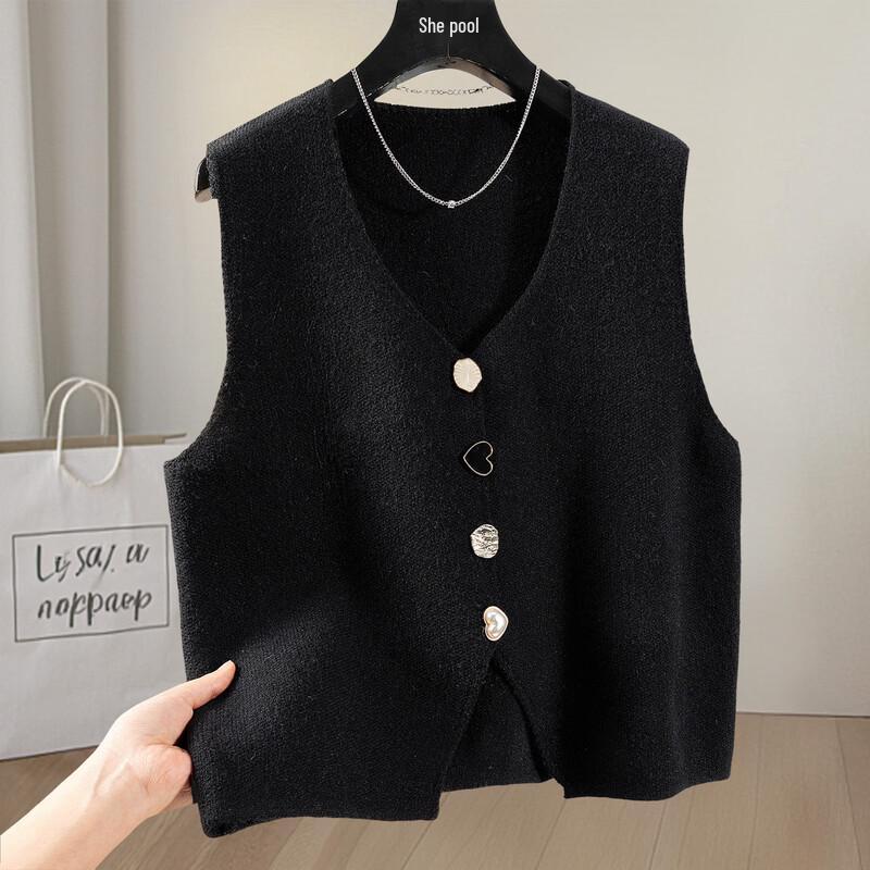 

Women s V-Neck Solid Knit Button Vest L
