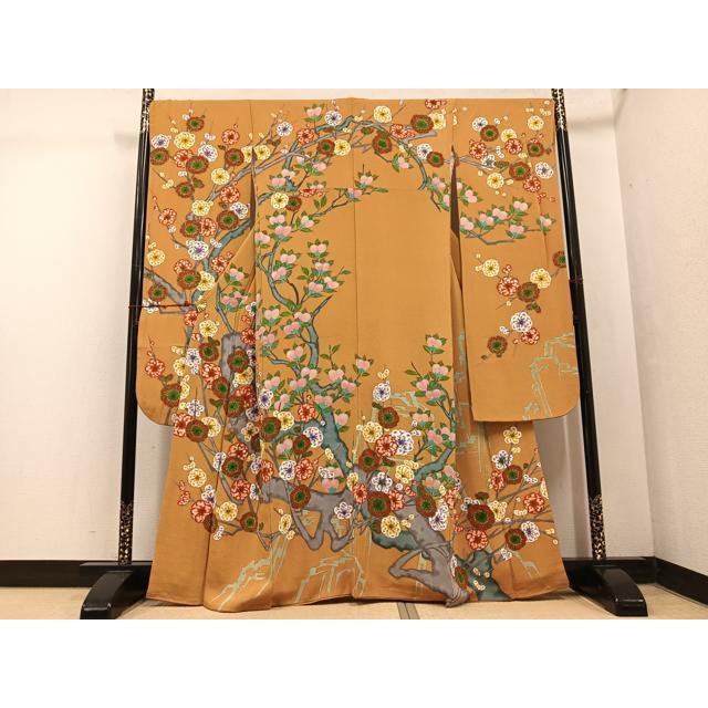 

Heiwaya Kimono - Luxurious long-sleeved kimono, branch plum pattern, onishibo crepe, pure silk, masterpiece AABF4454ph