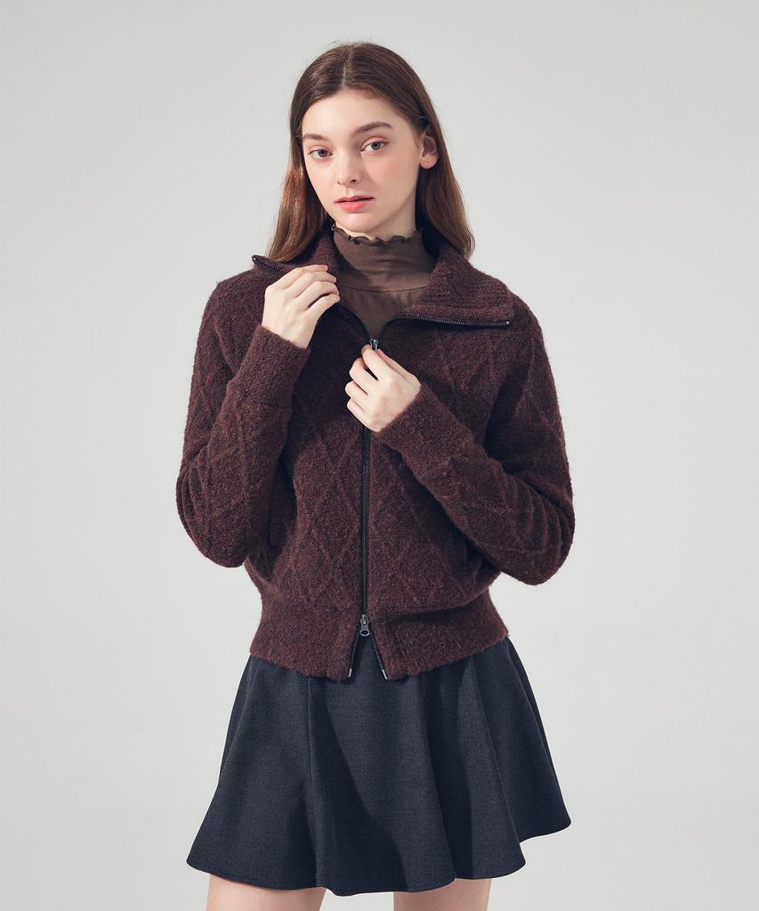 LORDLOAR Cable Windproof Zip-Up Knit Brown