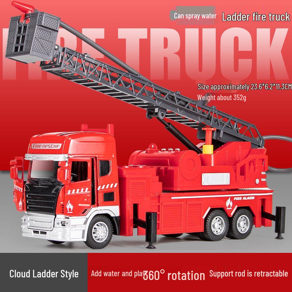 He Kai Toy Fire Truck: Large Alloy Model with Water Spray, Opening Doors, Sound and Light Effects.