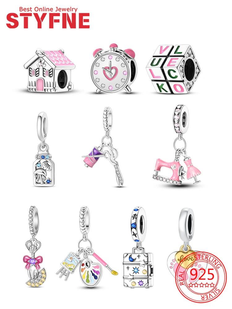 Original Charms Copper Pink Room Alarm Clock Beads Sewing Machine Drawing Board Pendant Fit Diy Bracelet Jewelry Women Gift