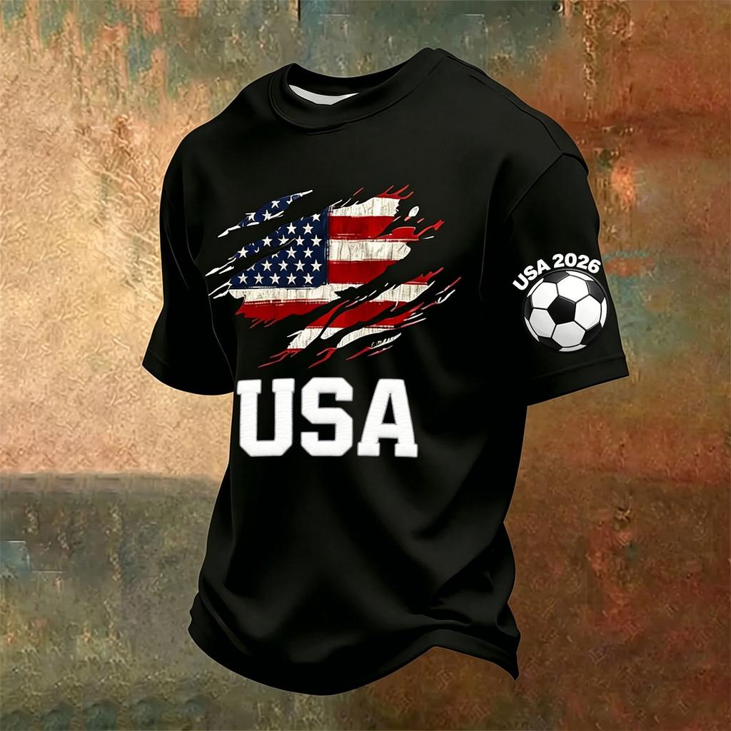 Men's Patriotic Independence Day Printed T-Shirt Short Sleeve Casual Neck Top with USA Lettering