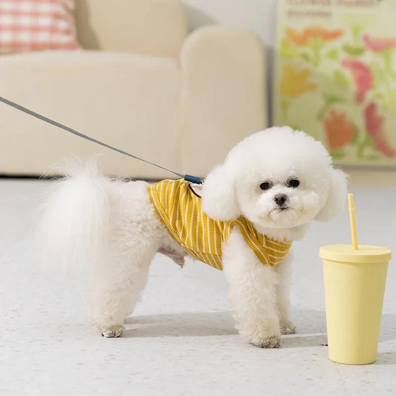 Pet Spring/Summer Striped Tank Top Cartoon Bear Base Shirt Cute Tank Top Teddy Small Dog Two Leg Coat Thin Puppy Clothes