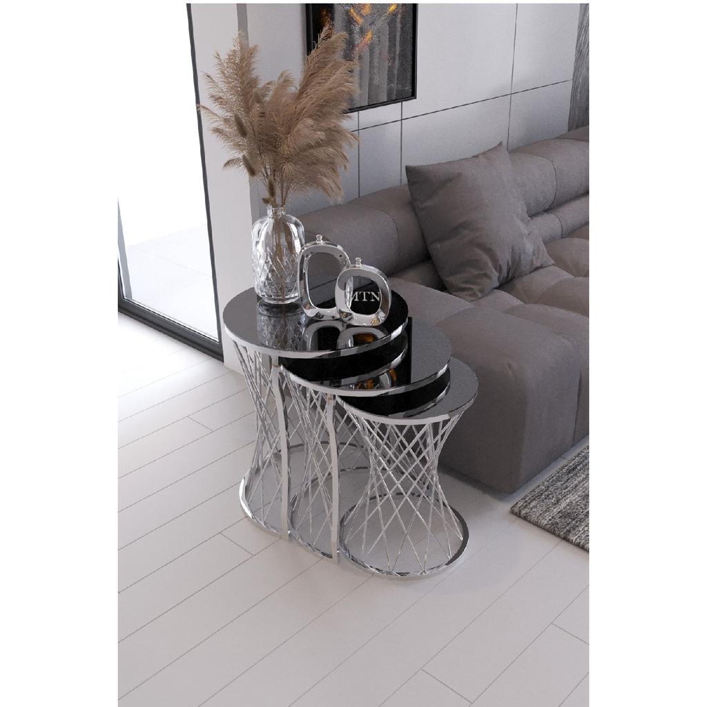 Wicker Wire Coffee Table Silver Leg Smoked Mirror