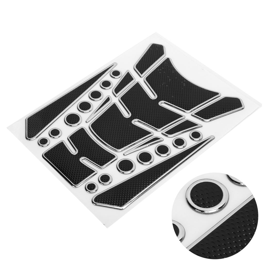 Motorcycle Fuel Tank Sticker Sponge Tape Round Dot Universal Personalized Pad Protector(Black Silver )