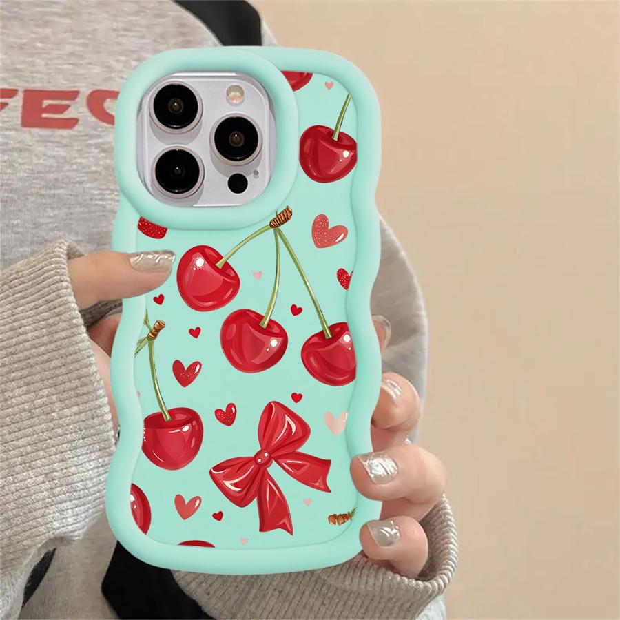 Soft Phone Cover Case for iPhone 15 Plus XR 14 13 11 16 Pro Max 8 17 Air 12 Red Lovely Cherry