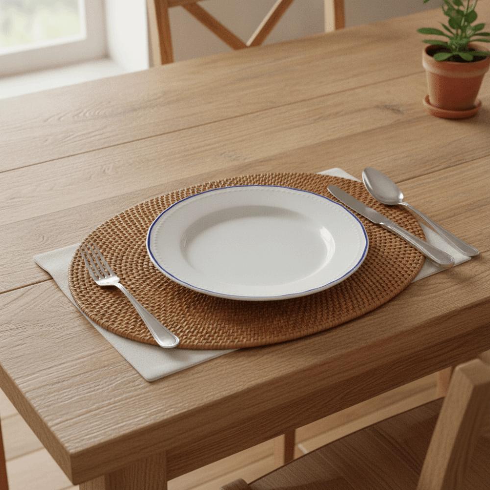 Heat-Resistant Oval Rattan Woven Placemat Handmade Non-Slip Table Mat Vintage Rustic Style Tableware Heat-Insulated Mat Dish