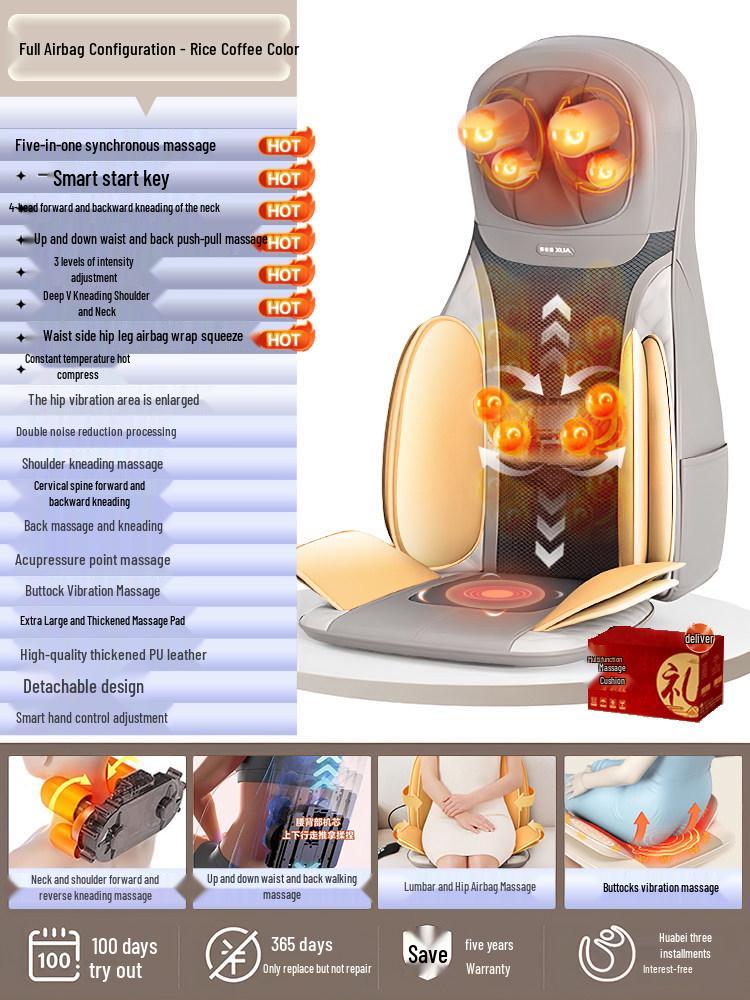 Lumbar and Cervical Spine Massager Cushion Rice Coffee Color
