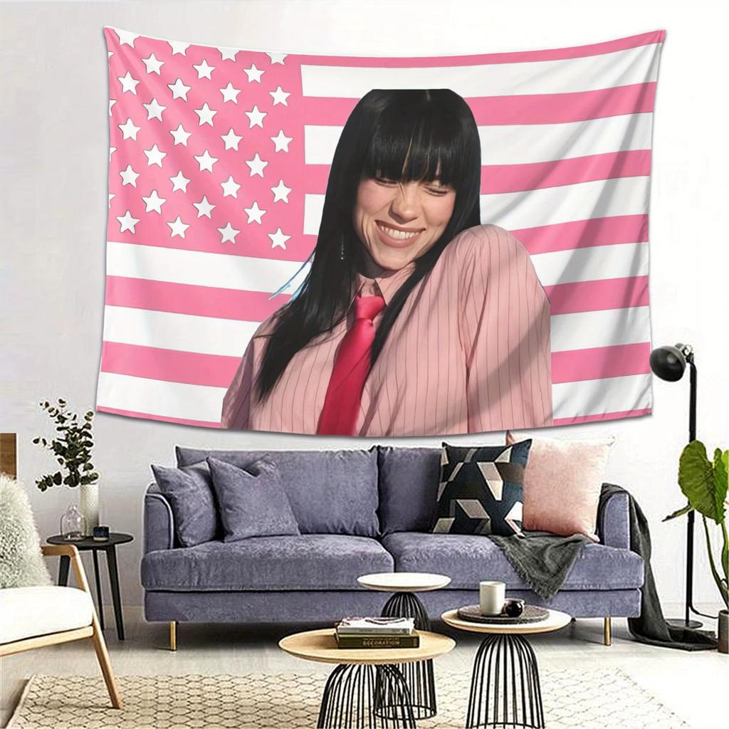 Billie Inspire Tapestry Vibrant Pink White American Flag Design with Stars  Stripes Tapestry Room Decoration Items Wall Hanging