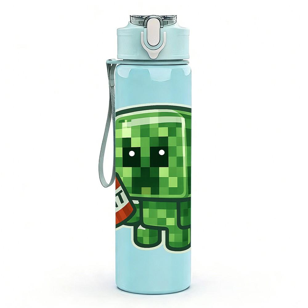 1PC Green Zombie Game Character 750ml Color Plastic Sports Water Bottle Leakproof Flip Straw Lid Suitable for Sports Office Home Use