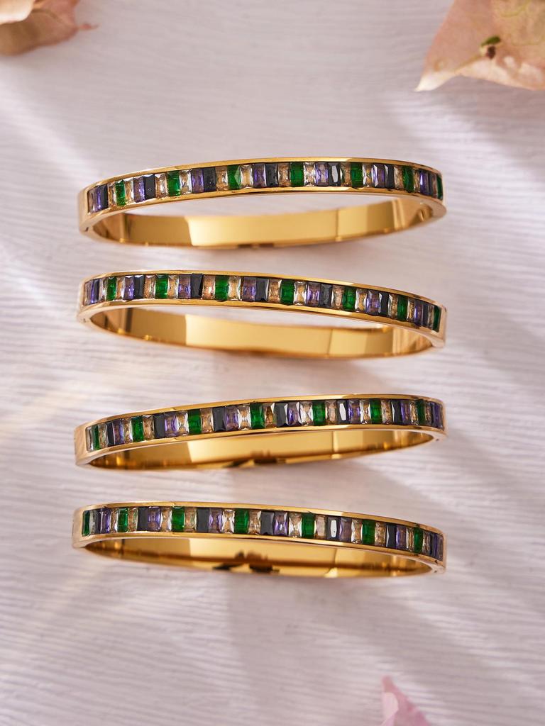 European & American Colored Zircon Bracelet - 18K Gold-Plated Stainless Steel with Unique Design & Luxury Buckle