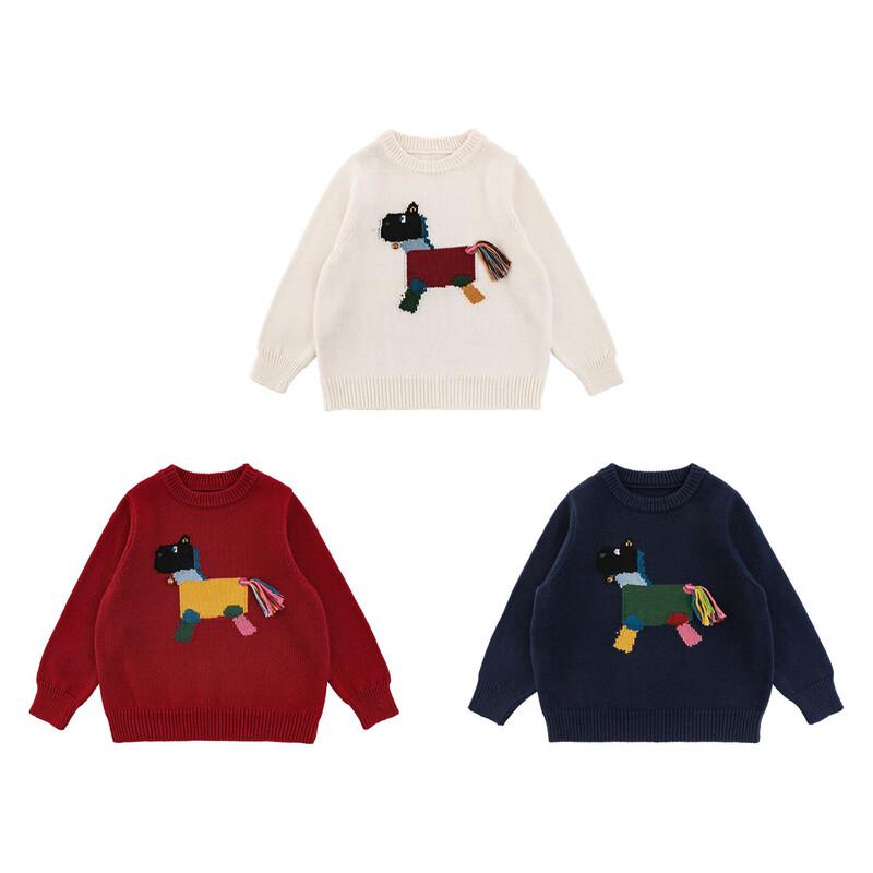 Youyou Boys' Winter Colorful Horse Jacquard Sweater