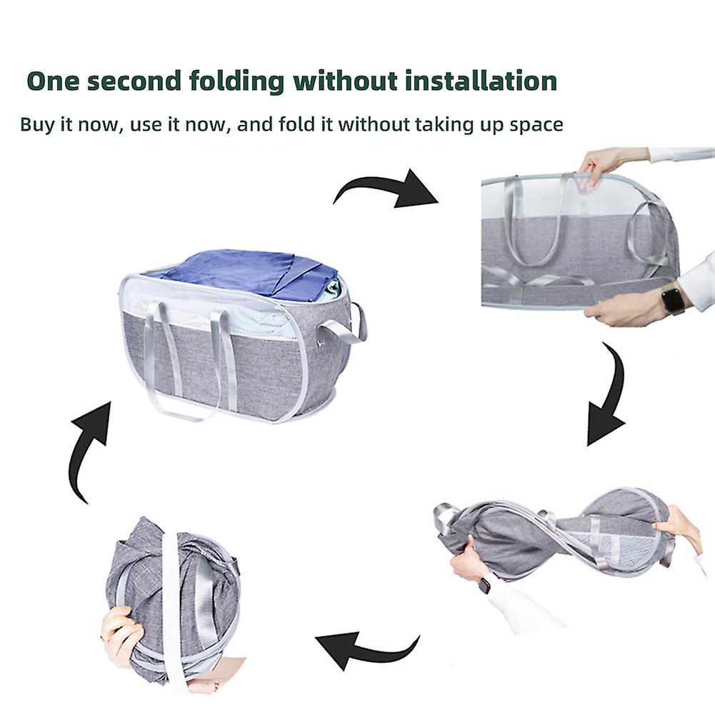 Foldable Laundry Basket Mesh Dirty Clothes Storage Basket with Handle for Home