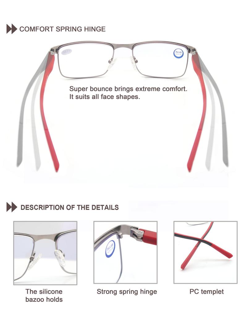 Women Blue light blocking Reading Glasses for Men Metal Frame Magazine Readers Magnifier Presbyopia Lens Eyewear diopter+1.0~3.5