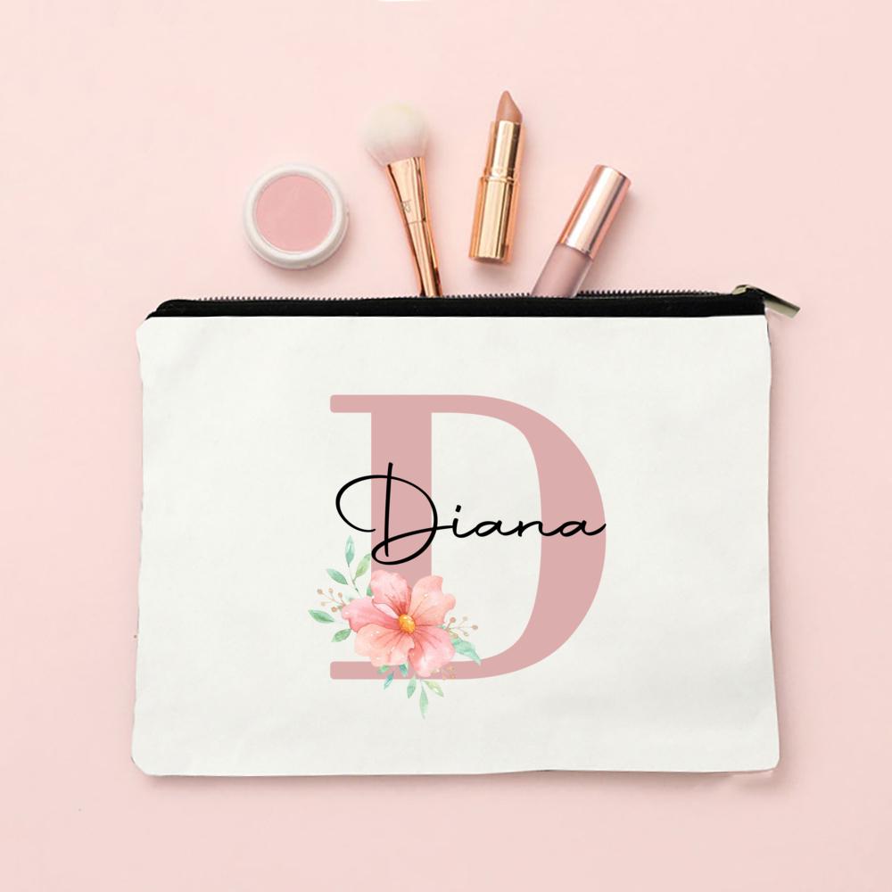 Personalized Name Makeup Bag Letter Wedding Bridesmaid Gift Travel Cosmetic Organizer Canvas Custom Bag Ladies Pencil Case Purse