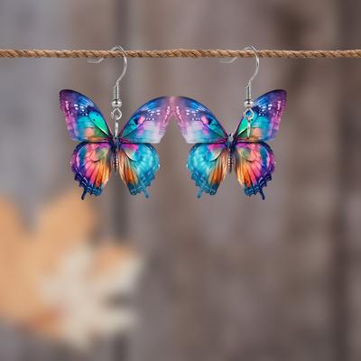 2D Flat Colorful Butterfly Elements Acrylic Material Dangle Earrings Lightweight Colorful Earrings for Women Jewelry Gifts