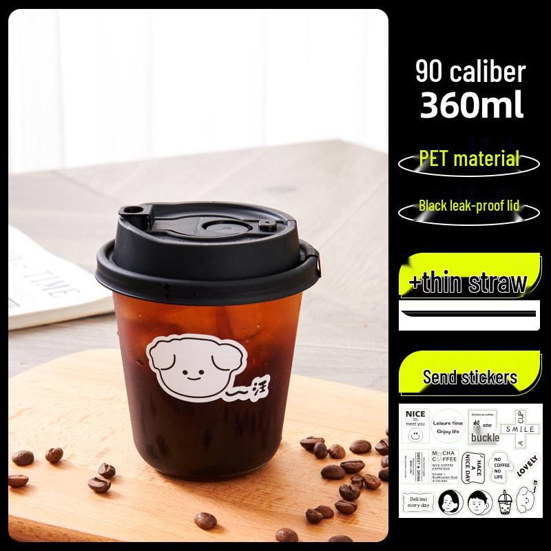 Transparent Disposable Coffee Cup with Lid, 90 Caliber, American Style for Cold Drinks, Milk Tea, Chubby Takeaway Cup