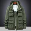 Men's Windproof Detachable Sleeve Parka - Spring/Autumn Loose Fit Multi-Pocket Workwear Jacket, Plus Sizes Available