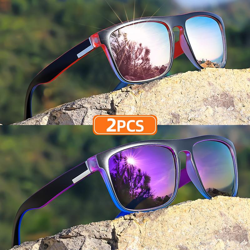 1/2pcs Classic Square Sunglasses for Men Women Gradient-Colored Temples Couple Set UV Protection Fashion