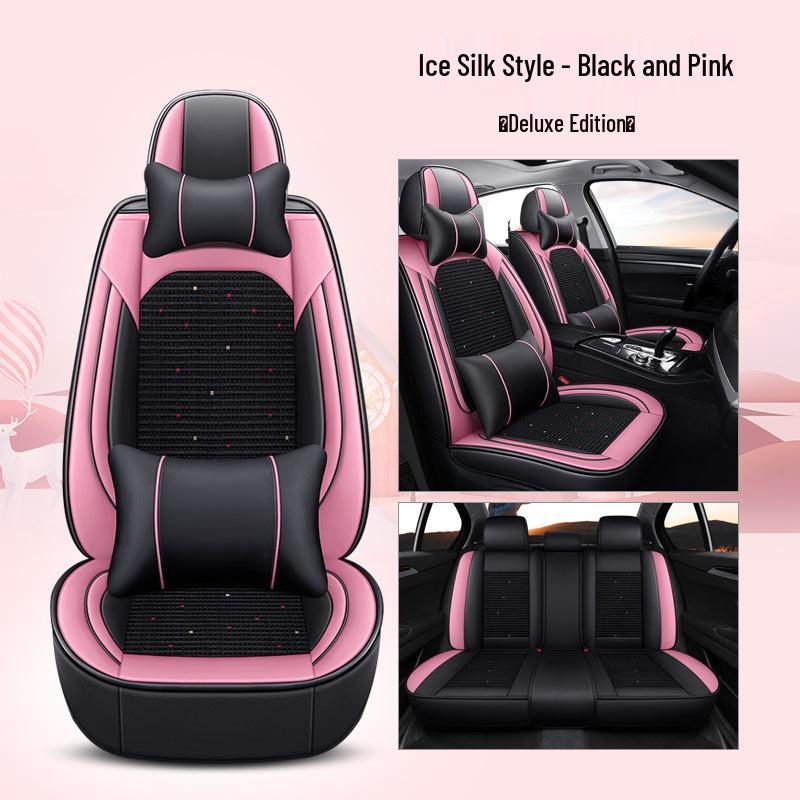 Universal Four-Season Leather & Ice Silk Car Seat Cover Cushion for All Models